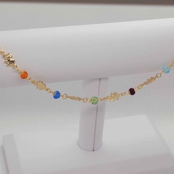 Brand  New Brazilian 18k Gold Filled Elephant beaded Colors Anklet - Picture 3 of 3